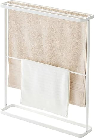 Toallero de metal independiente, color blanco, soporte de almacenamiento para toallas de baño y estante de secado, soporte para toallas junto a la piscina, accesorio de baño que ahorra espacio