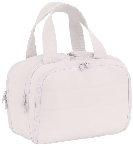 SYEXDZON Borsa da Toilette da Viaggio, Borsa da Viaggio Ultraleggera e Spalancata per le Donne, Borsa per il Trucco Cosmetico gonfia per contenitore a grandezza naturale (Beige)