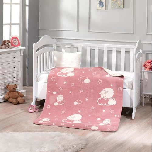 MaxxGoods Couverture douillette pour enfant - 100 x 120 cm - Rose - Avec moutons et étoiles - Couverture douce pour bébé et tout-petits - Doux pour la peau et facile d'entretien - Couverture pour bébé