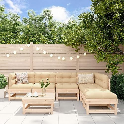 Woonisher Gartenmöbel Sale Set 7-TLG. Lounge-Set Massivholz Kiefer, Terrassenmöbel Außen Braun mit Kissen, Balkonmöbel Kleiner Balkon für Garten Terrasse Balkon