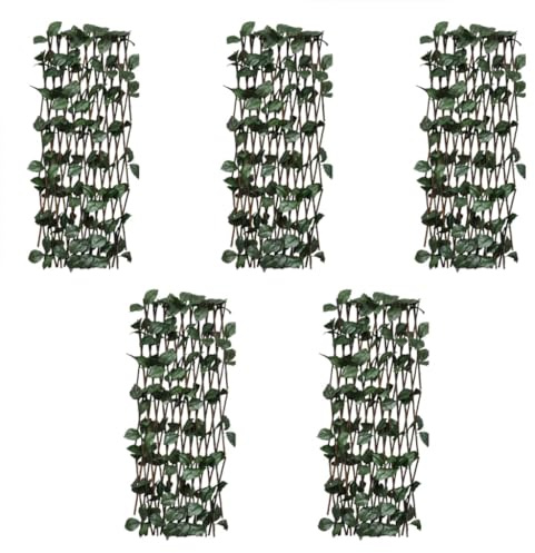 GeenYuu Rejilla de mimbre con hojas artificiales, resistente a la intemperie, 180 x 30 cm, 5 unidades de valla de jardín para terraza, patio, parcela, separación, protección contra el viento