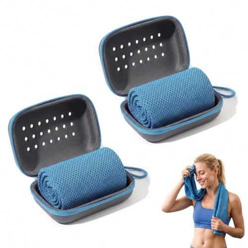 KERYBW Juego de 2 toallas de refrigeración con caja EVA, toalla de refrigeración para deportes, fitness, gimnasio y golf, toalla de refrigeración transpirable para cuello y hombre, 80 x 30 cm, color