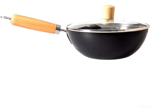 MeevrgR Para mini wok de 20 cm de acero al carbono resistente para una sola porción – Sartén tradicional de fondo redondo para estufa eléctrica de gas, recipiente de cocina asiático seguro (B-24 cm)