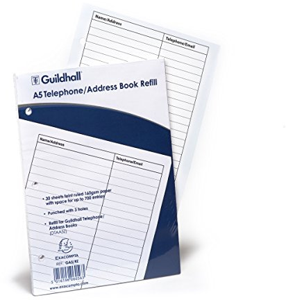 Exacompta - Ref GA5/RZ – Guildhall – Telefon- und Adressbuch-Nachfüllpackungen, A5-Format, 30 Blatt 160 g/m² Papier, fein liniert, FSC-zertifiziert – kompatibel mit DTAA5/BLUZ