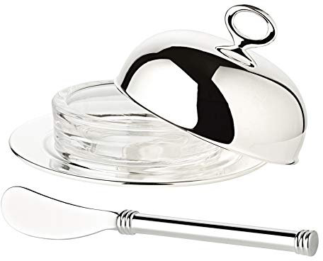 EDZARD Butterglocke Jago, Durchmesser 14 cm, edel versilbert, Butterdose mit Deckel und passendem Buttermesser Länge 18 cm