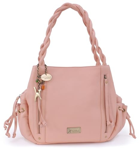 Catwalk Collection Handbags - Damen Leder Schultertasche - Handtasche Groß - Tote Bag mit Viele Fächer - Caz - Rosa