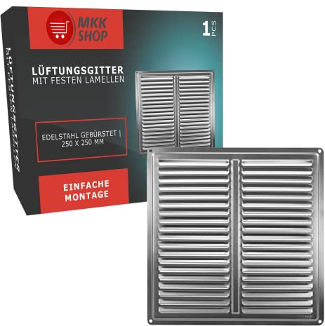 Lamellen Edelstahl Lüftungsgitter 250 x 250 mm Wetterschutz Zu- Abluft Schlit...