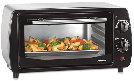 Trisa Mini Backofen 10L - Perfekt Zum Backen, Grillen, Braten & Gratinieren, Temperaturregelung 100-230°C, 60 Min. Timer, Inkl. Backblech, Rost & Zange