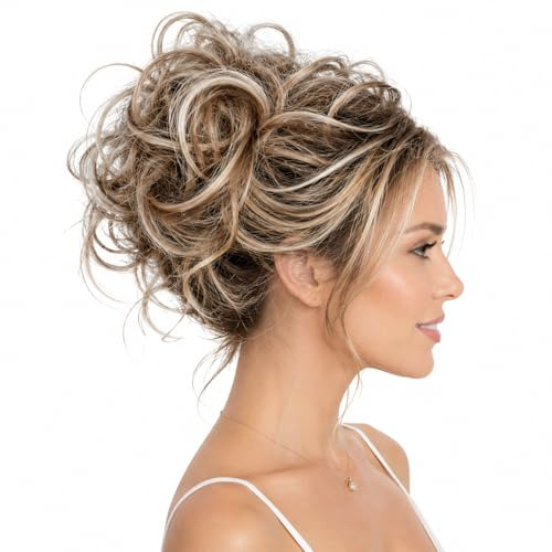 CAISHA 100% ECHTHAAR Haargummi Haarteil Haarverdichtung Zopf Haarband Haarschmuck Hellbraun Blond Mix H312p