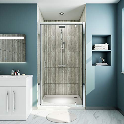 ELEGANT 1000mm Pivot Door Hinge Shower Enclosure Glass Screen + 1000 x 700 mm Stone Tray Waste