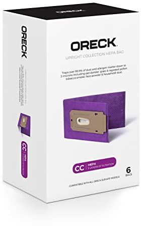 Oreck Vacuum Cleaner Bags for Upright Vacs, Pack of 6, Purple, Type CC, Hepa Filtration, Part # AK1CC6H, Oreck Vacuum Bags