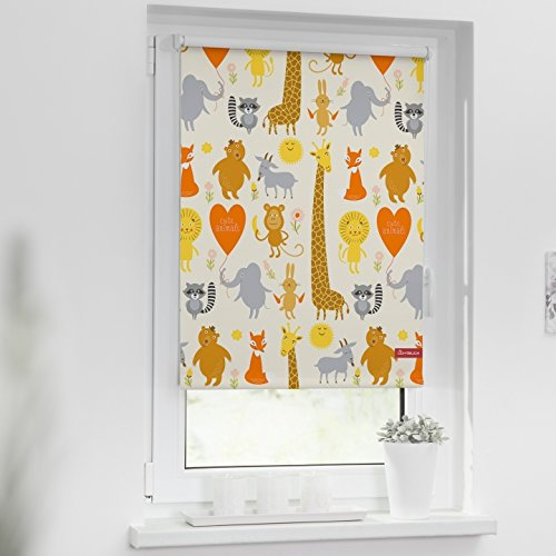 Lichtblick Klemmfix Verdunklungs-Rollo mit Motiv, ohne Bohren, Blickdicht, Seitenzugrollo, Made in Germany, Cute Animals - Gelb 120 x 150 cm (B x L)