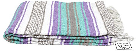 Open Road Goods Multi Color Mexican Falsa Blanket - Handwoven in Mexico - Great for The Beach, Picnics, Yoga, or a Throw! (Mint/Purple)