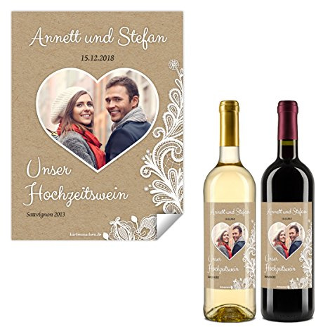 Kartenmachen.de 10 x Flaschenetikett Hochzeit Aufkleber Etikett selbstklebend - Rustikal Kraftpapier Look