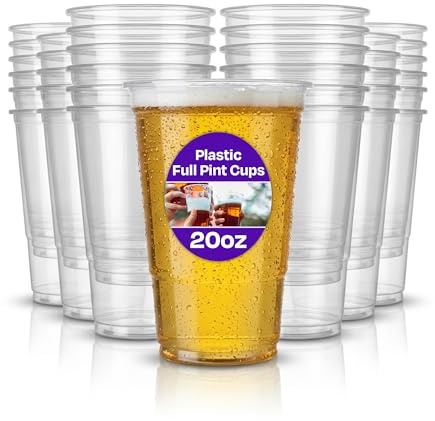 We Can Source It Ltd – 100 x Clear Strong Plastic Full Pint Cups - 20oz Disposable Beer Glasses Tumblers – BPA-Free Plastic Cocktail Glasses with CE Marking – Recyclable Tumblers for Parties