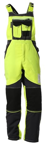 WOODSafe® Schnittschutzhose Klasse 2, kwf-geprüfte Forsthose, Latzhose gelb/grau, Herren - Waldarbeiterhose (48)