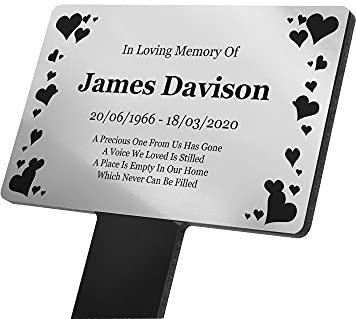 Personalised Memorial Plaque Ground Stake Gravemarker - Available in Gold/Silver/Copper Acrylic, Waterproof and hard wearing with a HEART design. (silver a)
