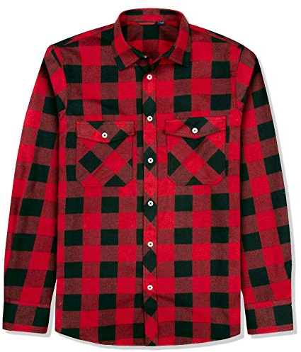 J.VER Chemise à Carreaux en Flanelle à Manches Longues pour Homme, Coupe Droite, Chemise décontractée boutonnée à Carreaux pour l'automne et l'hiver, Rouge/Noir, Taille M