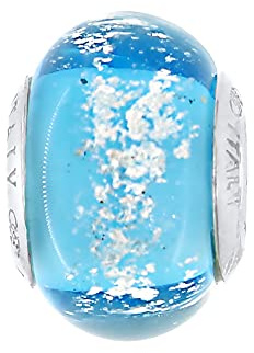 Venetiaurum - Charm en verre de Murano original et argent 925 pour bracelets modulaires - Bijou fabriqué en Italie certifié, Verre, argenté, 10 x 14 mm