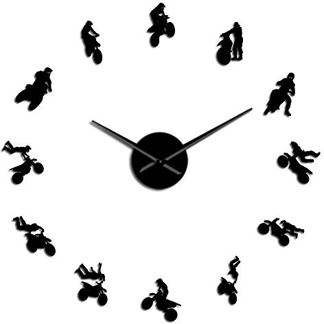 VCS Motocross Dirt Bike Moto Wall Art Stickers Orologio da parete grande fai da te Dirt Racing Decorazione da parete per feste Orologio da motociclista silenzioso(nero,120CM)