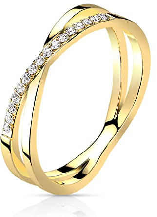 Paula & Fritz® Ring Damen Doppelt Kreuz Zirkonia Klar 316L Chirurgenstahl Größe 49 (15,6) - 59 (18,8) Rosé Gold Silber Herren-Ring Partnerring Ehering