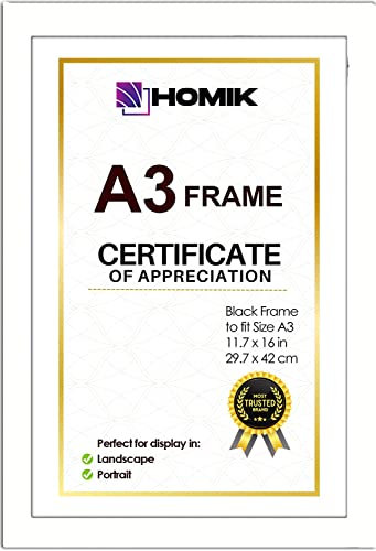 HOMIK A3 Photo Frame with Acrylic Safety Glass with Mats, Home Decor, Ideal for Gift and Wall Hanging