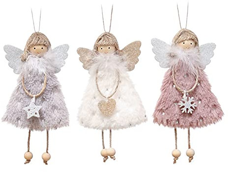 Weihnachtsanhänger, 3 Stück kleine Engel Figure aus Plüsch, Weihnachtsdeko zum Aufhängen, Weihnachten Ornamente Weihnachtsbaumschmuck (3 Stück)