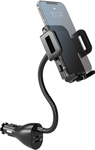 SOAIY 3 en 1 Soporte Universal para teléfono móvil con función de Carga QC3.0 Cargador de automóvil Dual USB de Carga rápida 38W 12V / 24V con Pantalla LED de Voltaje