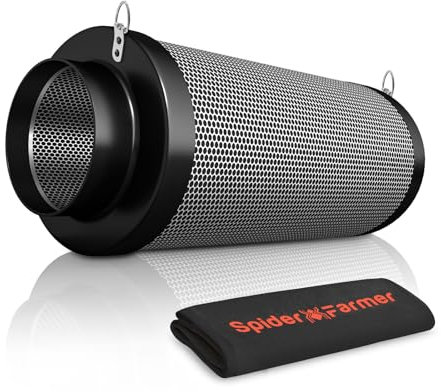 Spider Farmer Aktivkohlefilter 100mm/4 Inch Kohlefilter Air Carbon Filter, Leichtes Australische Aktivkohle für Grow Zelt Geruchskontrolle, Luftwäscher für Rohrventilator, Luftfiltration, Gewächshaus