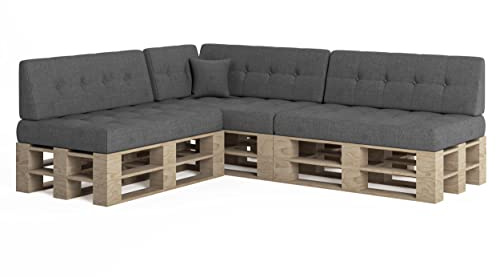 chilly pilley Palettenkissen Palettenauflage Schräg Geschnitten Gesteppt Palettenpolster Gartenkissen Garten Kissen Indoor Outdoorkissen Farben und Größen (Grau, 8er Set)
