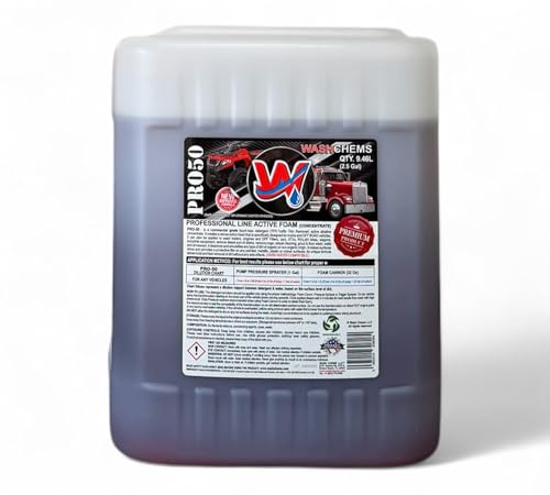 Wash Chems Pro50 Touchless One Step Car Wash Detergent Soap Concentrate - No Brushing, Commercial Grade Professional Auto Foam Cleaner Also Great for Trucks, RVs, Tractors (2.5 Gallons)