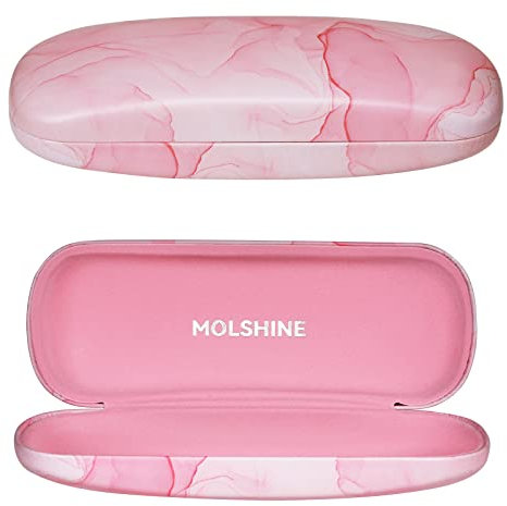 molshine Hard Shell PU Leather Glasses Case, Travel Portable Eyeglass Case for Men Women Girl Travel Study Work (Pink)