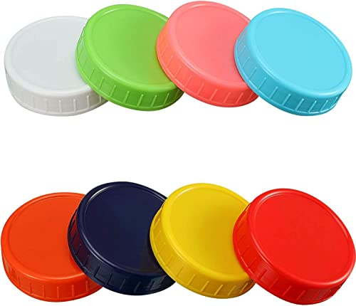 CHAOYUELYF 8 Pcs 70 mm Colored Plastic Mason Jar Lids Canning Jar Lids Regular Mouth Lids for Mason Food Grade Recyclable Plastic Storage Cover