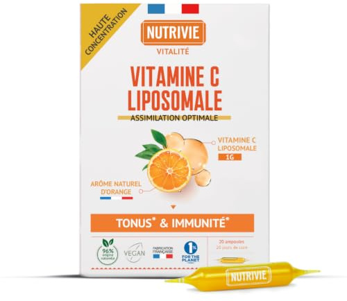 Nutrivie Vitamine C Liposomale – 20 Ampoules – Immunité & Fatigue – Goût Orange