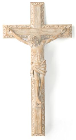 BC katolskt krusifix väggkors, Jesus Kristus heminredning, religiös hängiven gåva, träsnideri, 30 cm H handmålad av Buildclassic