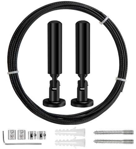 YIXISI 5m Asta Metallica per Tende, Metallo Fune Metallica, per Tenda Immagine Cavo Stendibiancheria Filo (Nero)