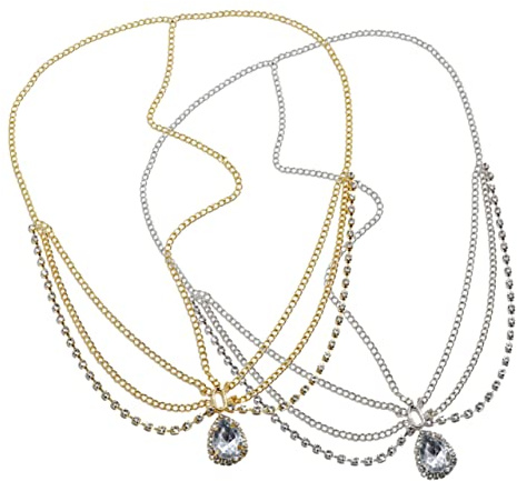2stücke Chice Kopfkette Für Damen Und Mädchen Funkelnder Haarschmuck Mit Anhänger Für Hochzeiten Partys Halloween Festivals Und Besondere Anlässe Gold Silber