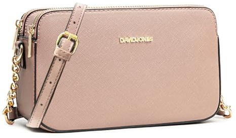 David Jones - Petit Sac Bandoulière Femme - Pochette Téléphone Portable Cuir PU Rigide - Besace Chaînes Porté Epaule - Sacoche 3 Compartiments Poches - Soirée Shopping Ville Tendance - Rose