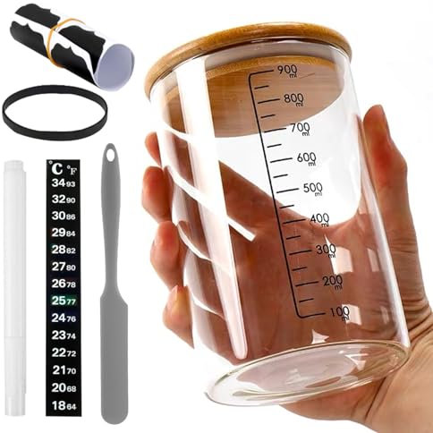Kit De Tarro De Masa Madre De 900 Ml/30 Oz Sauerteig Starter Set Sauerteig Glas Kit De Iniciación De Masa Madre con Raspador Tira De Termómetro Marcador Y Etiquetas Suministros para Hornear Pan De