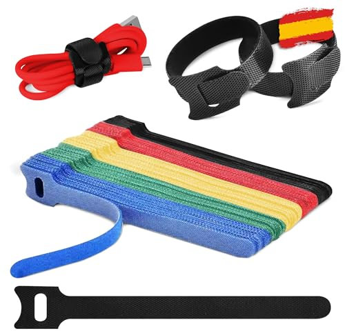 JUCES HOGAR® - Sujeta cables de Alta Resistencia - Bridas Reutilizables - Organizador cables para Orden Perfecto - 50 piezas - Multicolor - 150mmx12mm