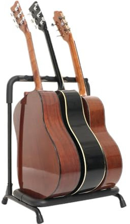Buhelyc Multi-Gitarren-Bodenständer, Faltbares Gitarrenständer, mit Kollisionsschutzschwamm, für Lagerung Von Gitarren, Bandperformance, für 3-Gitarren, Einfach Zu Lagern, Platz Sparen, Schwarz