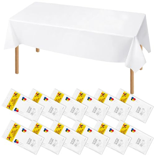 AZKEEGREY 12 Stück Tischdecke Weiß 137 x 274 cm, Wasserdicht Kunststoff Tischdecken, Rechteckige Tischtuch für Party Biertisch Picknick Gastronomie