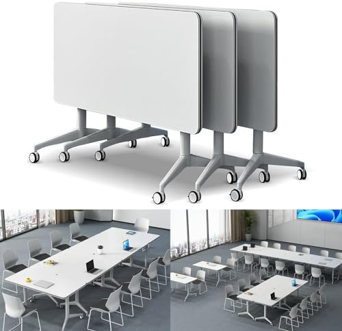 Konferenztisch - Schreibtisch Klappbar - Besprechungstisch, Klappbarer Konferenztisch Mit Leisen Rädern, Konferenzraumtische Aus Stahl, Mobiler Schulungstisch / Seminartisch Mit Klappplatte(3PCS,160*6