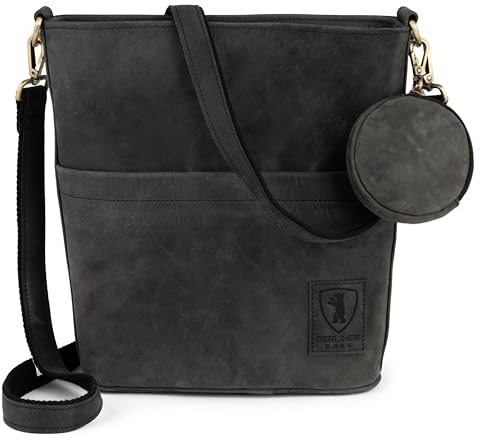 Berliner Bags Schultertasche Sofia Vintage aus Leder für Damen - Dunkelgrau | Große Umhängetasche & Schultertasche Echtleder für Damen, YKK-Reißverschluss & zwei Schulterriemen mit Metallschnalle