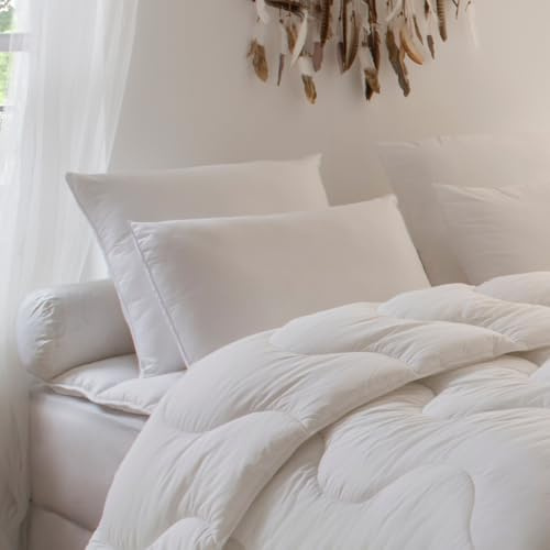 DROUAULT - Oreiller Alaska 40% Duvet 60x60 cm - Soutien Medium | Anti-acariens Proneem d'origine végétale - Enveloppe 100% Coton Sergé - Lavable 40°C