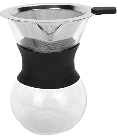 WOHPNLE Juego de cafetera para verter sobre, cafetera de vidrio reutilizable con filtro de acero inoxidable, juego de cafetera de goteo manual, sin filtros de papel, jarra de vidrio (400ml)