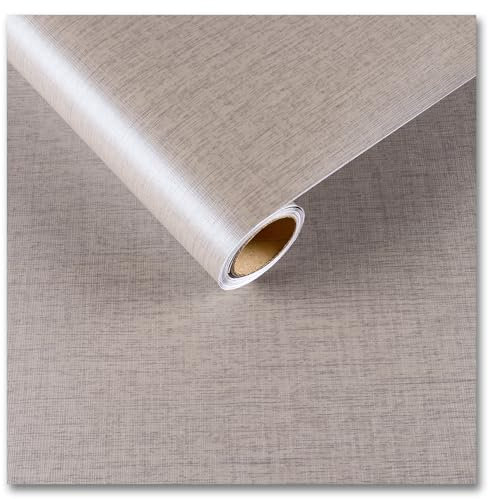 CRE8TIVE Papier peint autocollant en lin kaki pour chambre à coucher, papier contact texturé pour cuisine, salle de bain, film vinyle imperméable pour meubles, armoires, comptoirs, 30 cm x 200 cm