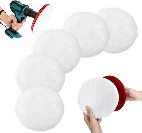 AiQInu 7 Piezas Pulir Coche Kit,150 mm Almohadilla de Pulido de Lana con Disco Autoadhesivo Para Pulir Y Encerar Coches Con Adaptador De Broca M14