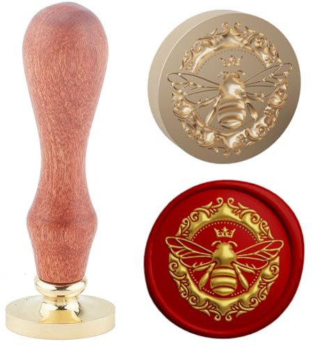 Hobbspring 1 Stück 3D Siegelwachsstempel Mit Biene Vintage Tierwachs Siegelstempel 30mm Abnehmbarer Messing Stempelkopf Mit Holzgriff Für Umschläge Verzierung Dekor Zurück zur Schule