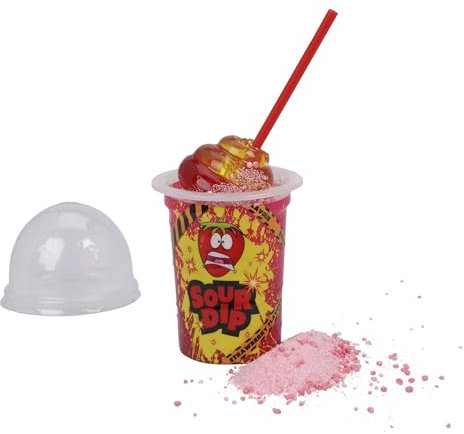 Vasito de plástico lleno de pica-pica y un caramelo con palo de sabor ALEATORIO (fresa o manzana o cola)